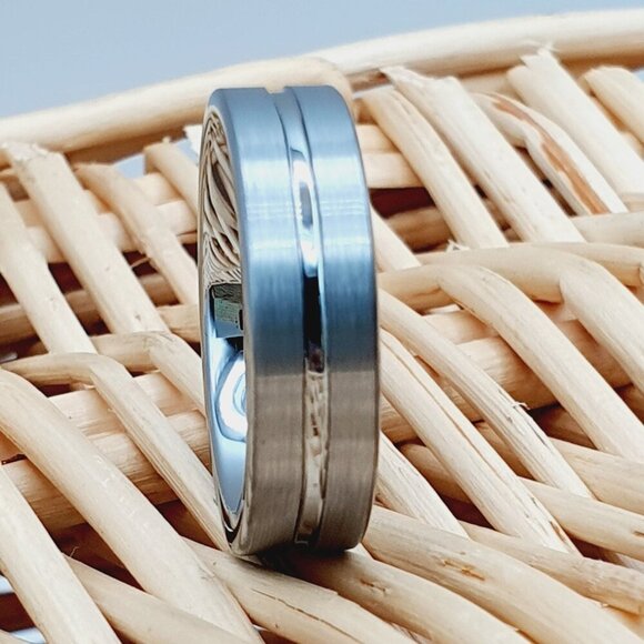 Men's Silver Ring Brushed Ring, Tungsten Wedding Band , GALTUN047-11 - Picture 2 of 5